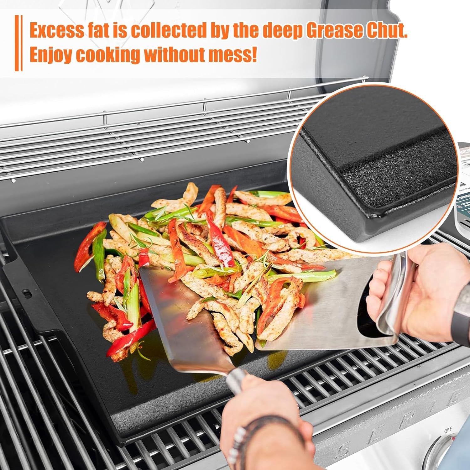 Universal Cast Iron Cooking Griddle 23 X 16. Nonstick Cast Iron Griddle Flat Top. Grill Plate with Extra High Sidewalls and Deep Grease Groove for Gas Grills and 4-5 Burner Range Oven - Image 6