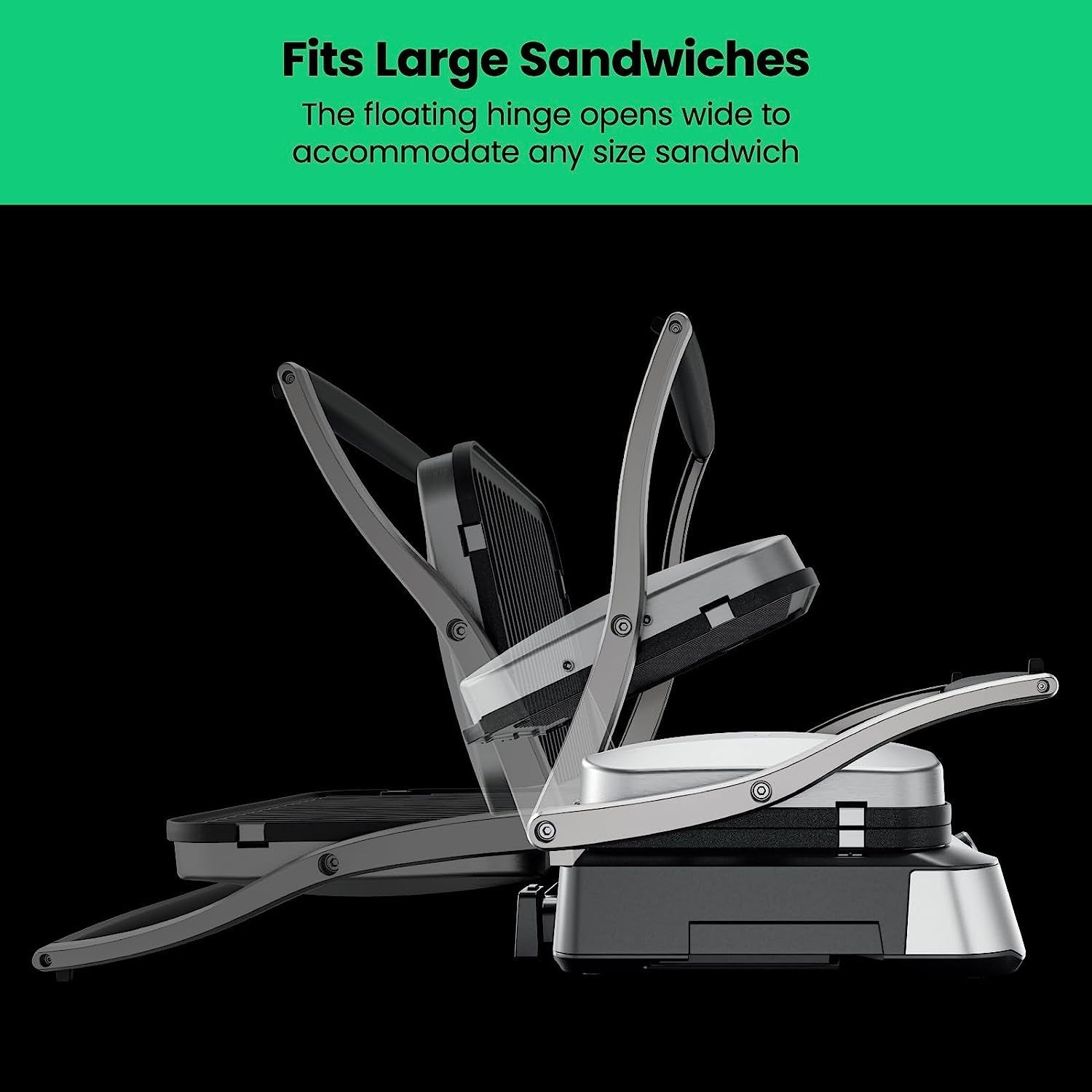 5-In-1 Digital Panini Press Grill Sandwich Maker and Griddle Grill Combo with Removable. Reversible Dishwasher-Safe Grilling Plates. Opens 180° for Indoor BBQ or Flat Top Grill - Image 6