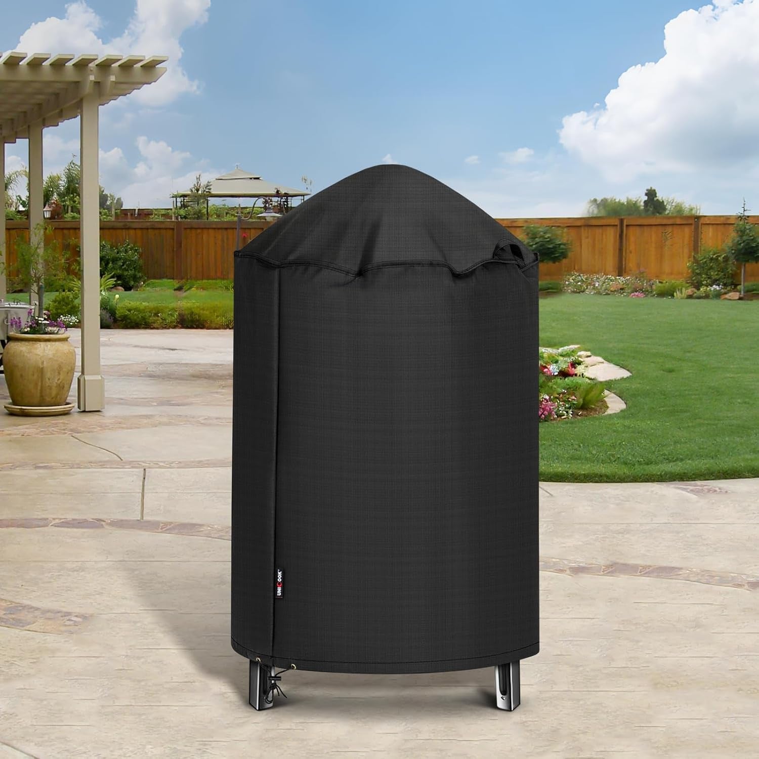 Unicook round Smoker Cover 30 Inch for Charcoal Kettle Grills. BBQ Grill Cover. Waterproof Vinyl Exterior with Polyester Lining. Compatible with Pit Barrel Cooker. Char-Griller and Akorn Kamado Etc. - Image 7
