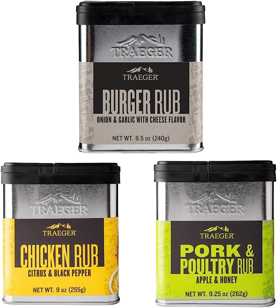 Grills SPC215 Burger Rub with Onion. Garlic. & Cheese Flavor & SPC170 Chicken Rub with Citrus & Black Pepper & SPC171 Pork & Poultry Rub with Apple & Honey 9.25 Ounce (Pack of 1)