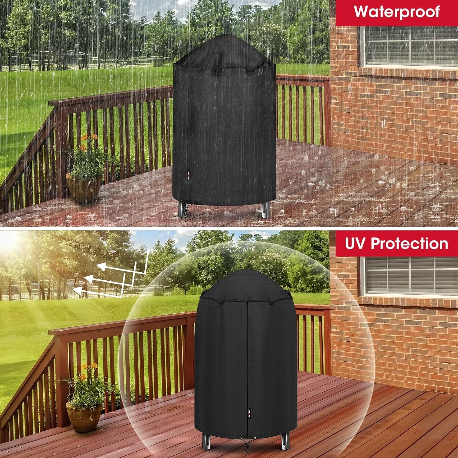Unicook round Smoker Cover 30 Inch for Charcoal Kettle Grills. BBQ Grill Cover. Waterproof Vinyl Exterior with Polyester Lining. Compatible with Pit Barrel Cooker. Char-Griller and Akorn Kamado Etc. - Image 6