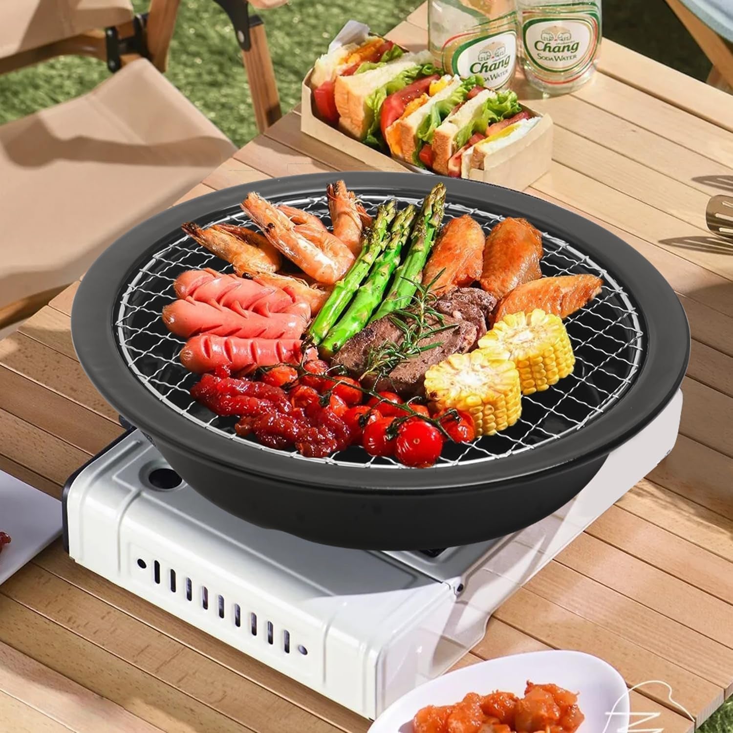 Korean Cookware Aburi Stove Top Grill Pan. Black. Korean BBQ Grill Plate Complete with a Built-In Water Pan Free 304 Stainless Steel Barbecue Tongs (Japan Import) - Image 8