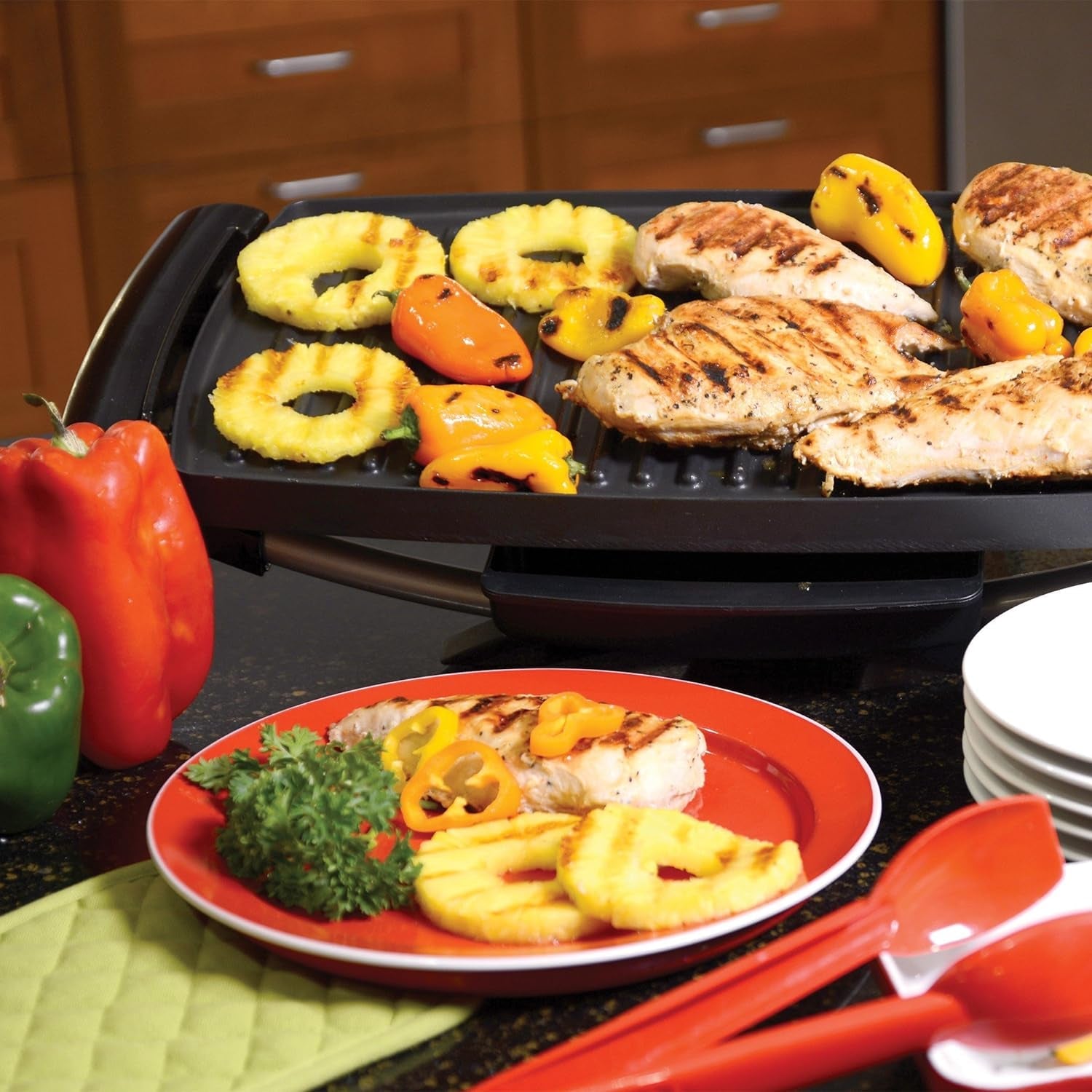 George Foreman Indoor Outdoor Electric Grill. Non-Stick Grill Griddle Plate. Healthy Grilling Drip Tray Reduces Fat. Portable Barbeque - Image 11