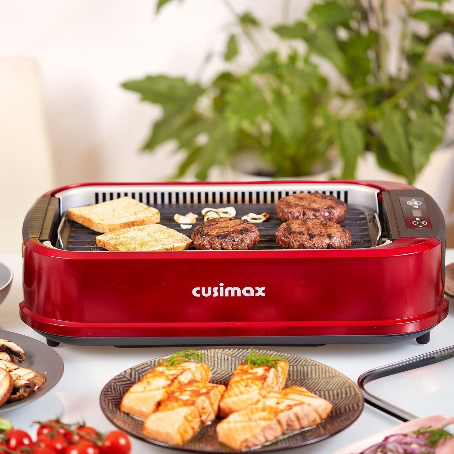 Indoor Grill. CUSIMAX Smokeless Grill Indoor. Electric Grill Griddle. 1500W Korean BBQ Grill with LED Smart Display & Tempered Glass Lid. Non-Stick Removable Grill Plate & Griddle Plate. Red - Image 7