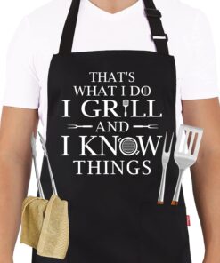 Funny Grilling Aprons for Men - BBQ Cooking Apron with 2 Pockets. Adjustable Neck Strap and 40 Long Ties - That'S What I Do I Grill and I Know Things