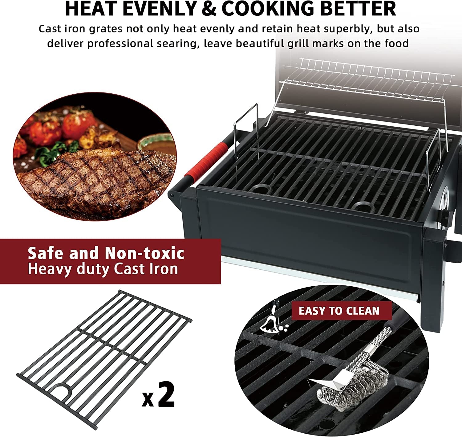 Feasto Portable Charcoal Grill Grates with Cast Iron Grill. Anti-Scalding Handles.Tabletop Grill with 354 Square Inches Cooking Area. for Outdoor Camping and Picnic. Black. L26.8''X W20''X H21.3'' - Image 8
