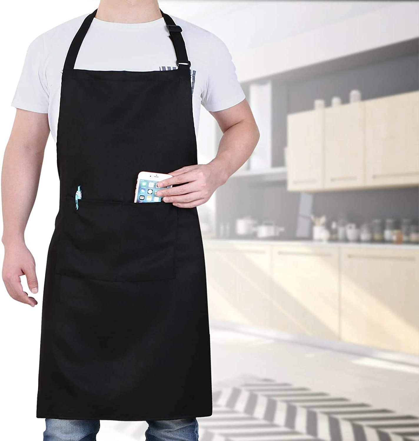 Chef Apron for Men and Women Professional for Cooking with Pockets - Adjustable - Bib Aprons - Water & Oil Resistant - 1 Pack. Black - Image 7