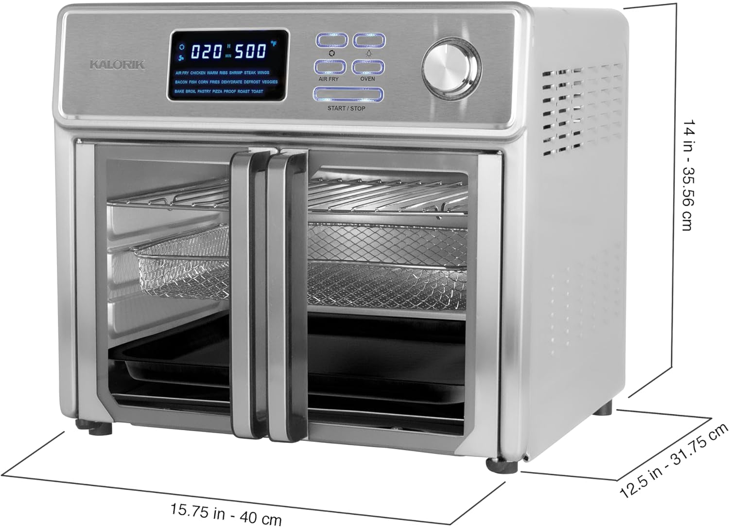 Kalorik MAXX Air Fryer Oven. 26 Quart 10-In-1 Countertop Toaster Oven & Air Fryer Combo - Fry. Bake. Roast. Rotisserie. & More. Large Glass French Doors & 9 Accessories. 1700-Watts. Stainless Steel - Image 6