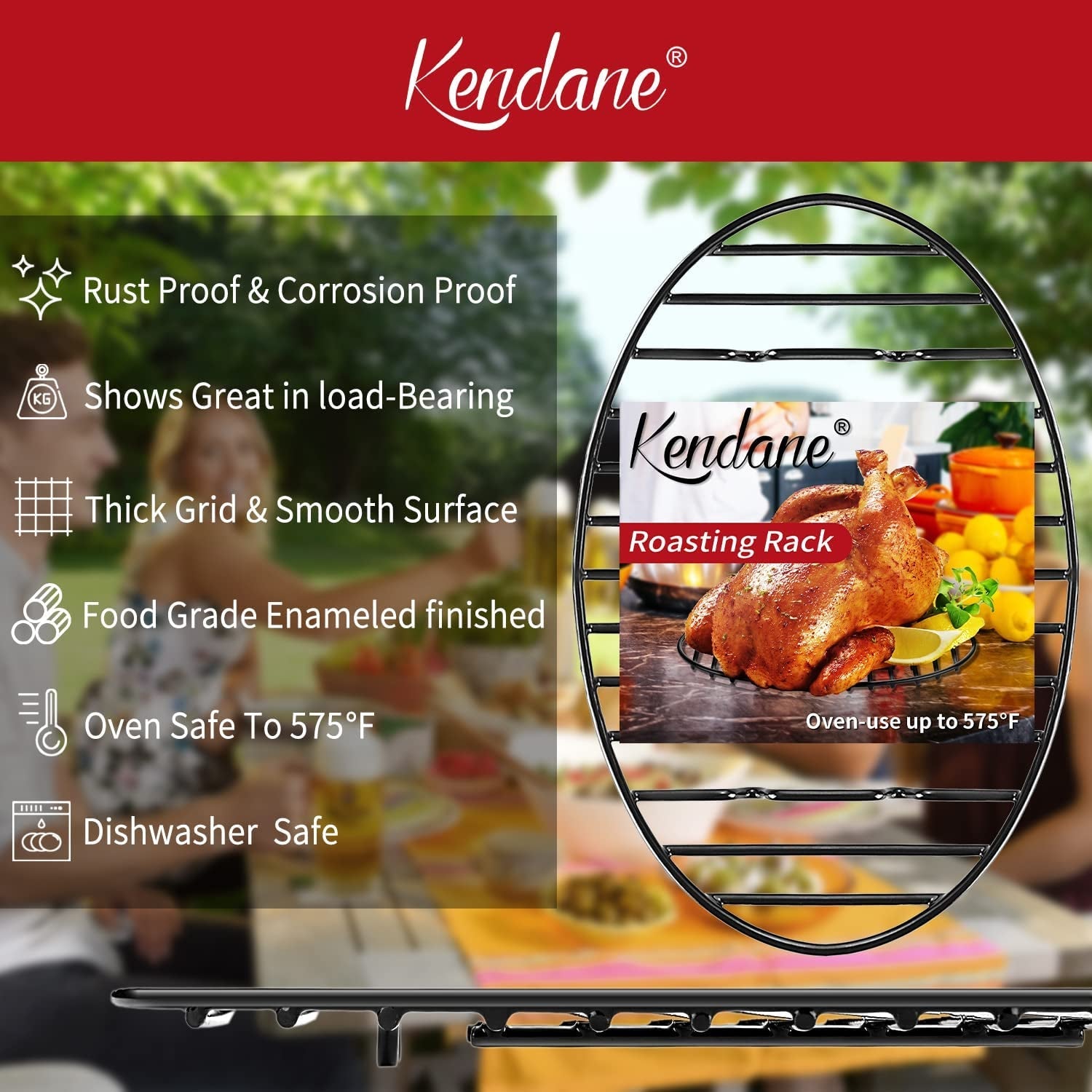 Roasting Rack with Integrated Feet. Cooling Drying Rack Kitchen Rack with Enameled Coating. PTFE Free. Great for Cooking. Roasting. Drying. Grilling. 12Inch*8.5Inch by KENDANE - Image 3