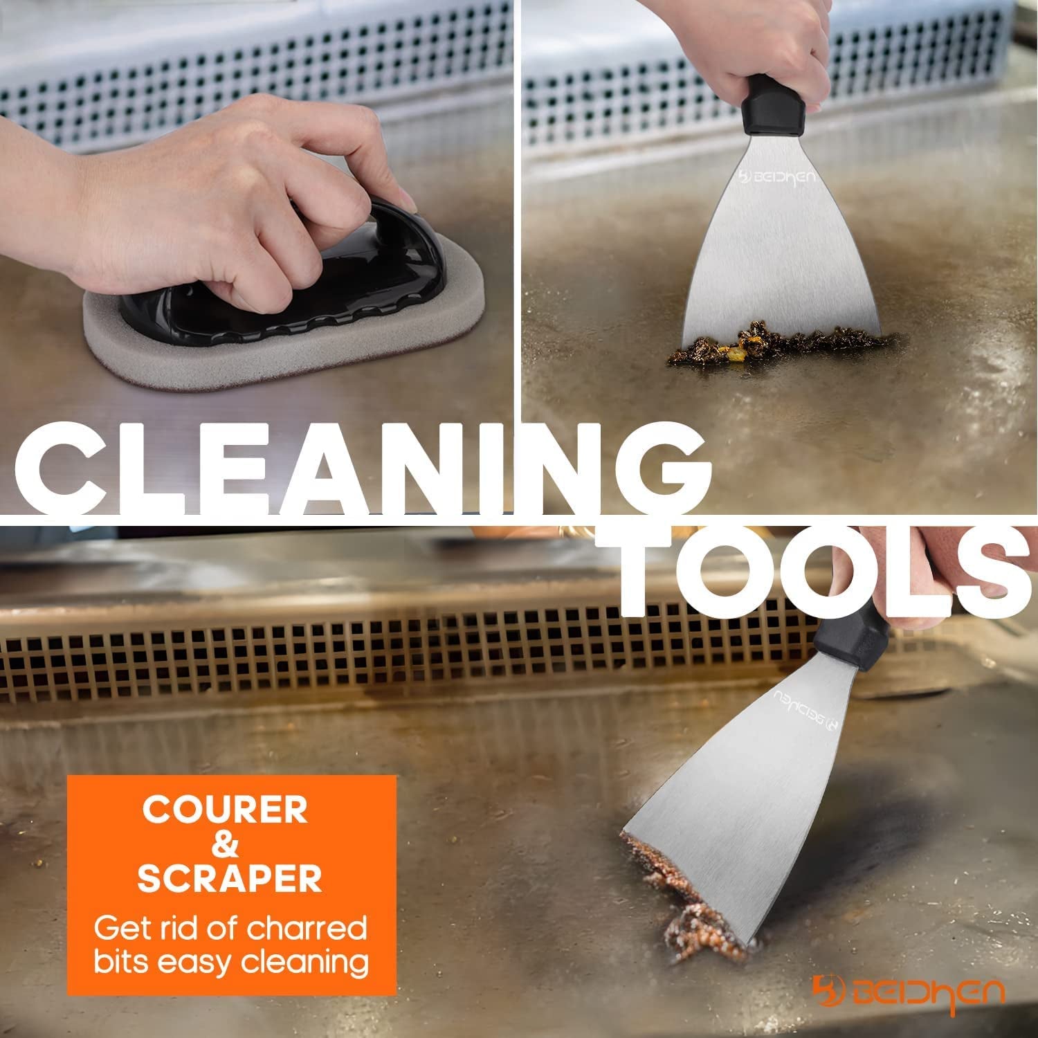 Griddle Accessories Kit. 34Pcs Stainless Steel Flat Top Grill Tools Set for Blackstone and Camp Chef. Grilling Spatula Set. Scraper. Carry Bag. Grill Cleaning Accessories for Men Outdoor BBQ - Image 7