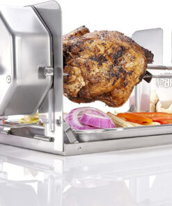 Cordless Universal Rotisserie Kit for Grills Ovens and Smokers - Non-Electric Wind-Up Spit Roaster. Gas or Charcoal BBQ - Indoor/Outdoor (Stainless Steel)