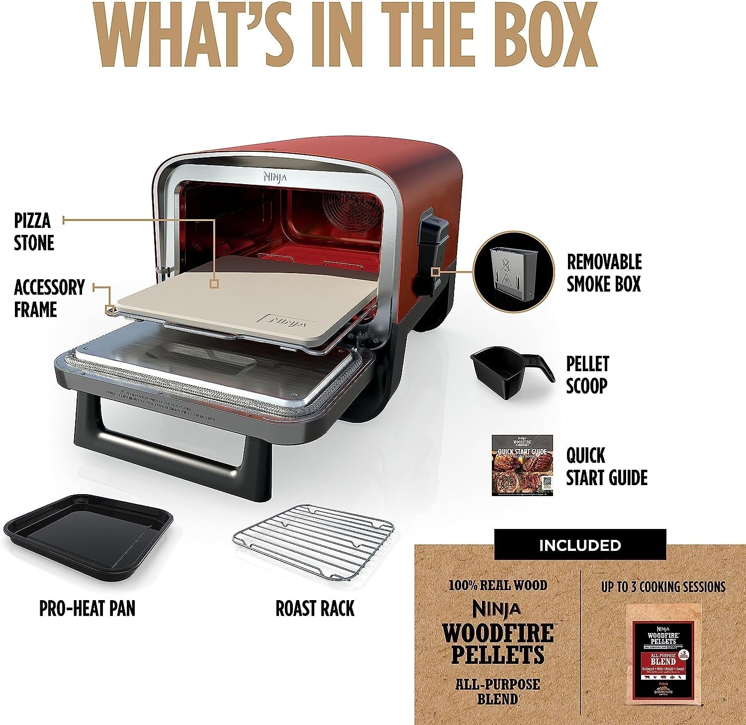 Woodfire Pizza Oven. 8-In-1 Outdoor Oven. 5 Pizza Settings. Woodfire Technology. 700°F High Heat. BBQ Smoker. Wood Pellets. Pizza Stone. Electric Heat. Portable. Terracotta Red. OO101 - Image 12