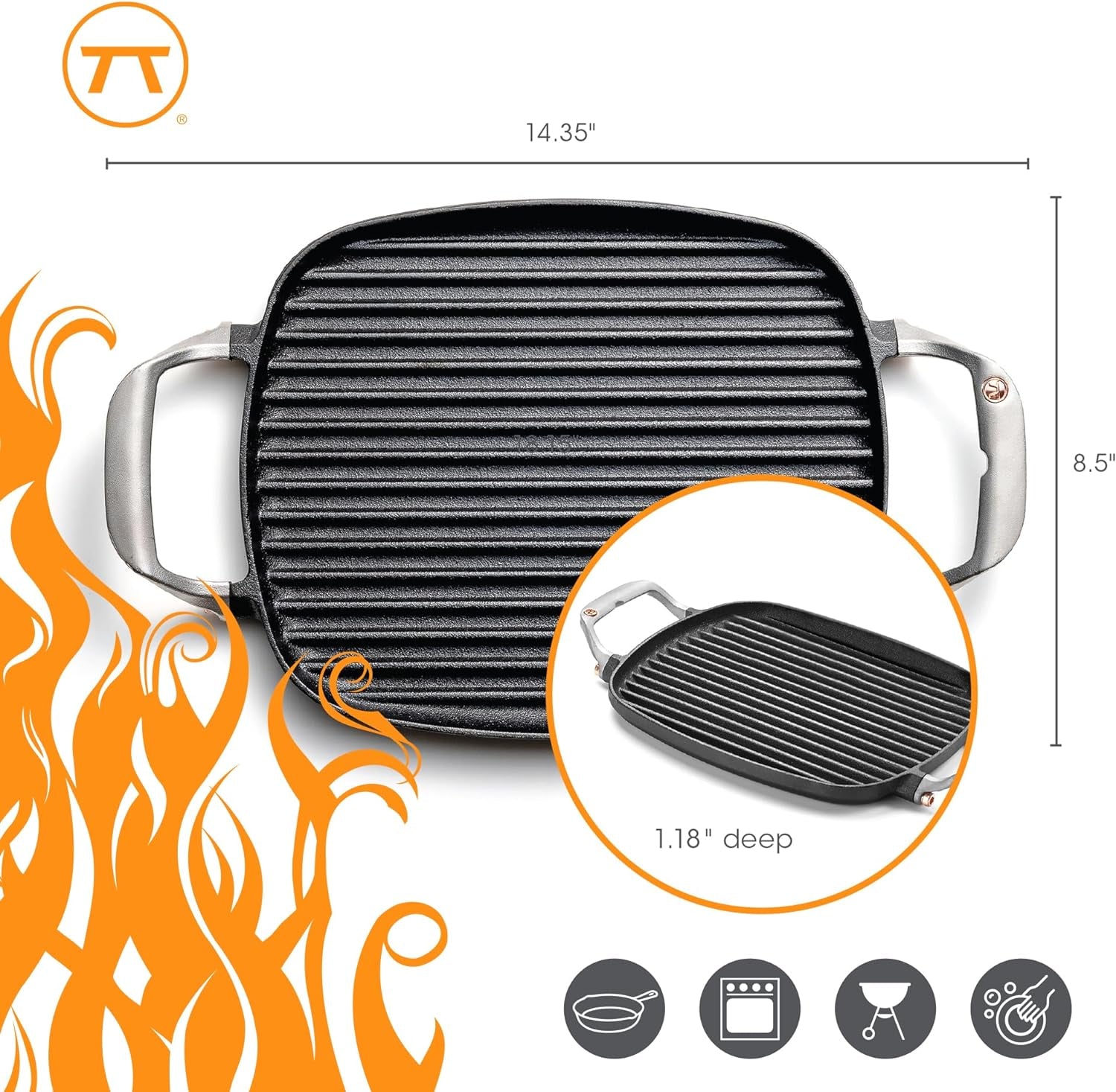 Cast Iron Grill Pan with Ridges 8.5 X 14.25 X 1.5 - Image 5