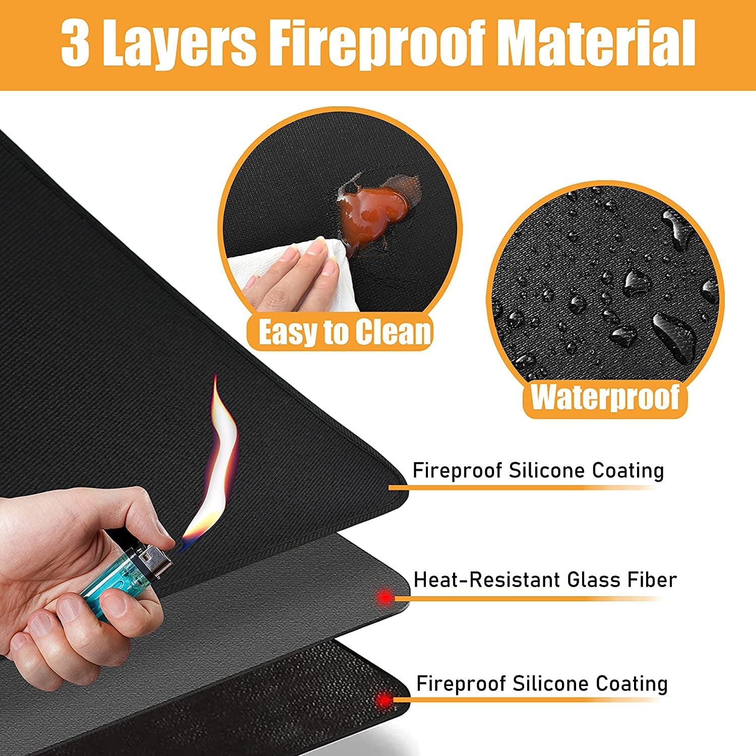 Amerbro 15 X 18 in Fireproof Grill Mats for Outdoor Tabletop Grill to Protect Your Grill Table - Heat Resistant Grill Table Mat - Waterproof & Oilproof BBQ Mat - Black (1Mm) - Image 4