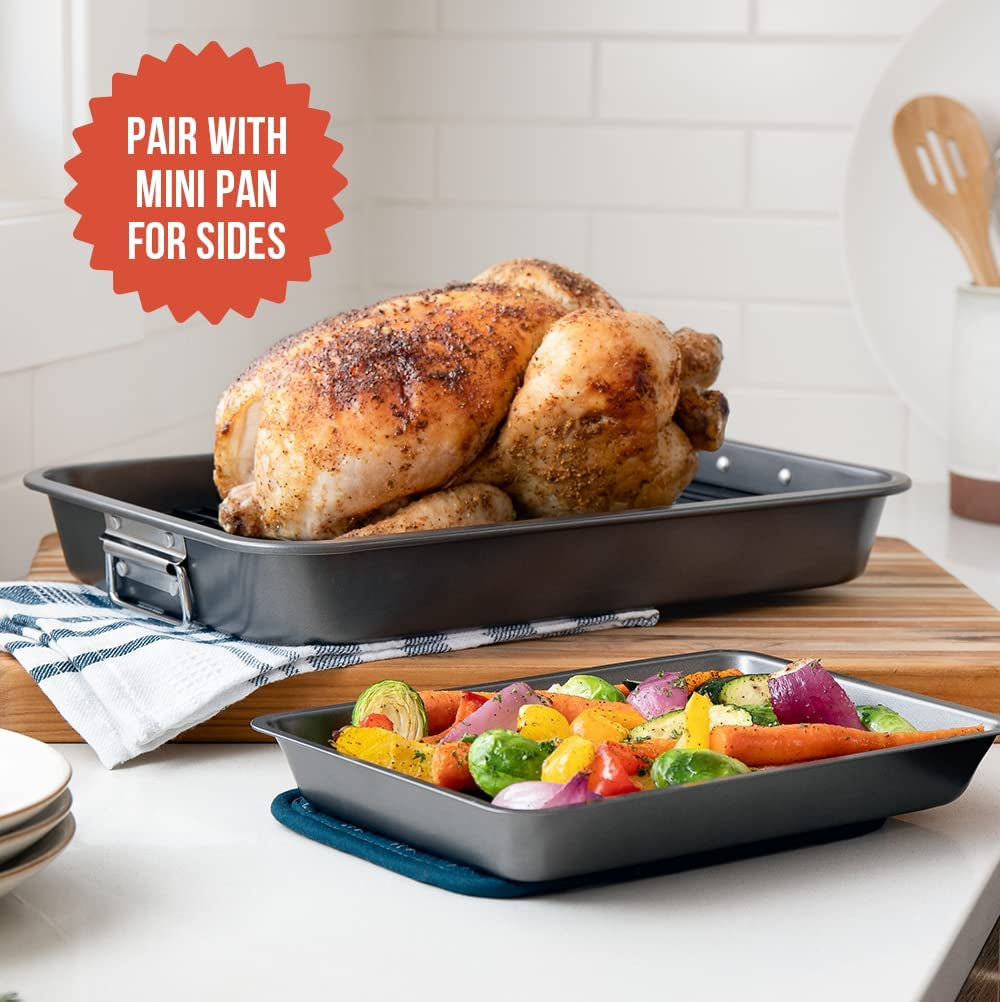 Chef Pomodoro Nonstick Carbon Steel Large Roasting Pan with Rack.Turkey Roasting Pan. Roaster Pan for Oven. Turkey Roaster Pan. Roaster Bakeware Grey - Image 7