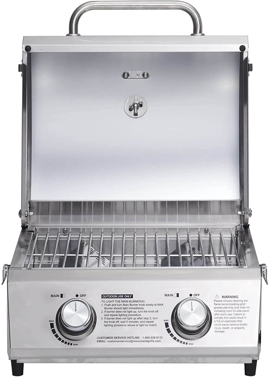 Tabletop Propane Gas Grill for Outdoor Portable Camping Cooking with Travel Locks. Stainless Steel High Lid. and Built in Thermometer - Image 2