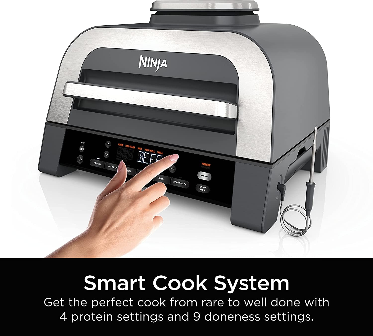 DG551 Foodi Smart XL 6-In-1 Indoor Grill with Air Fry. Roast. Bake. Broil. & Dehydrate. Foodi Smart Thermometer. 2Nd Generation. Black/Silver - Image 4