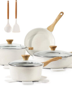 SENSARTE Nonstick Ceramic Cookware Set 13-Piece. Healthy Pots and Pans Set. Non-Toxic Kitchen Cooking Set with Stay-Cool Handles. Silicone Tools and Pot Protectors. PFAS and PFOA Free