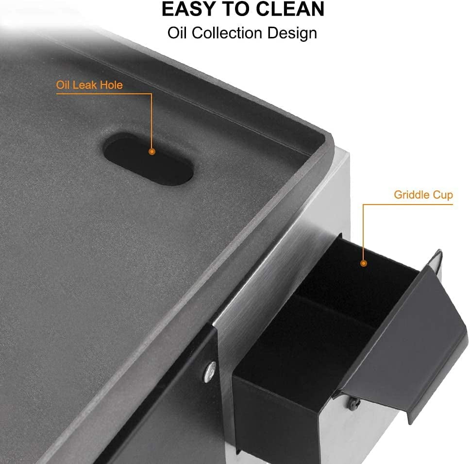 Camplux Propane Gas Grill.Flat Top Grill Station for Kitchen.Camping.Outdoor.Tabletop -Stainless Steel BBQ Griddle with Knobs & Ignition.17Inch - Image 6