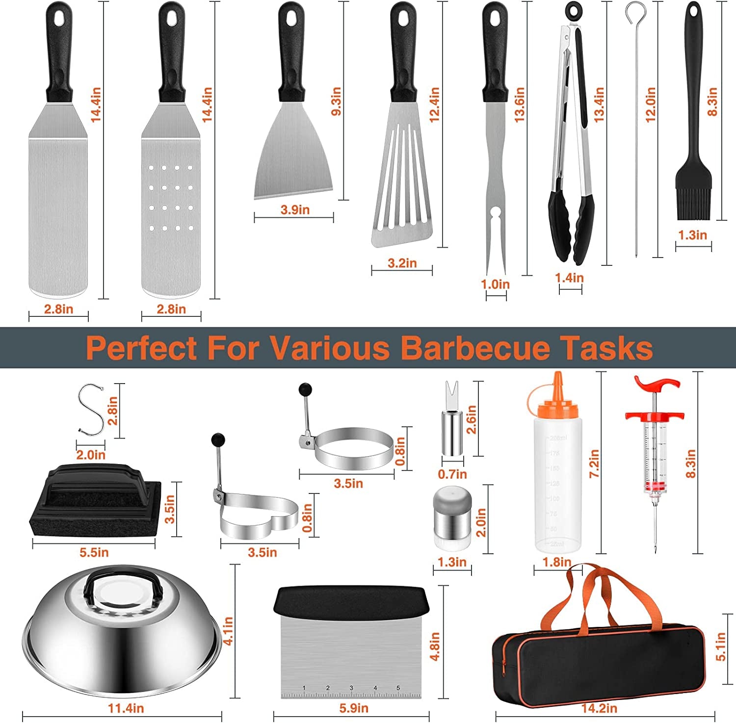 Flat Top Grill Accessories. 37Pcs Blackstone Griddle Accessories Kit for Camp Chef. BBQ Grilling Gifts for Men Women. Professional Griddle Tools Kit with Enlarged Spatula. Scraper Basting Cover - Image 2