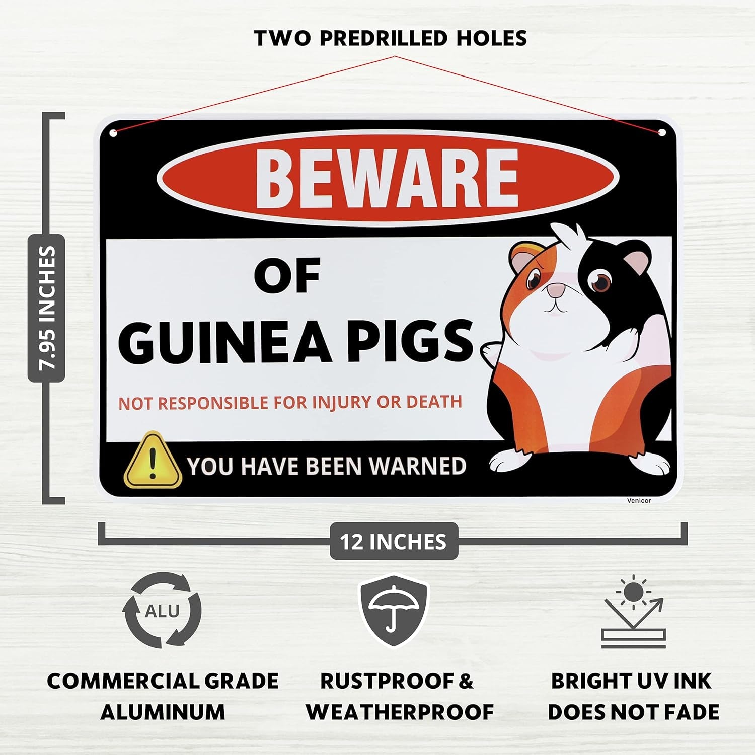Guinea Pig Sign Decor - 8 X 12 Inches - Aluminum - Guinea Pig Gifts for Guinea Pig Lovers - Cage Accessories Toys Stickers Stuff - Image 2