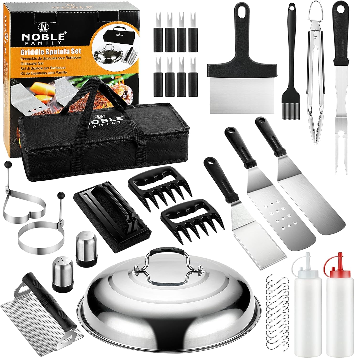 38PC Flat Top Grill Griddle Accessories Set - Must Have for Your Outdoor Griddle with Professional Griddle Spatula. Cleaning Kit. Grill Basting Cover - Ideal Griddle Gift for Men Women