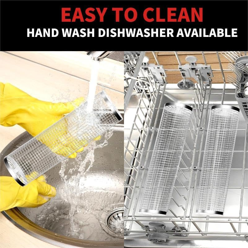 Nesting Rolling Grill Baskets 2PCS.304 Stainless Steel BBQ Tools with Removable Wooden Handle for Vegetables.Shrimp.Camping.Backyard.Outdoor Grilling Accessories.Grilling Gifts for Men - Image 6