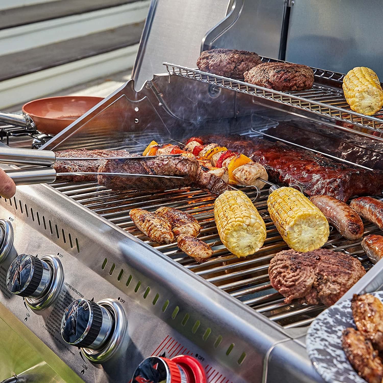 GA4402S Stainless Steel 4-Burner BBQ Propane Gas Grill. 54000 BTU Cabinet Style Gas Grill with Sear Burner and Side Burner Perfect Patio Garden Picnic Backyard Party Silver - Image 4