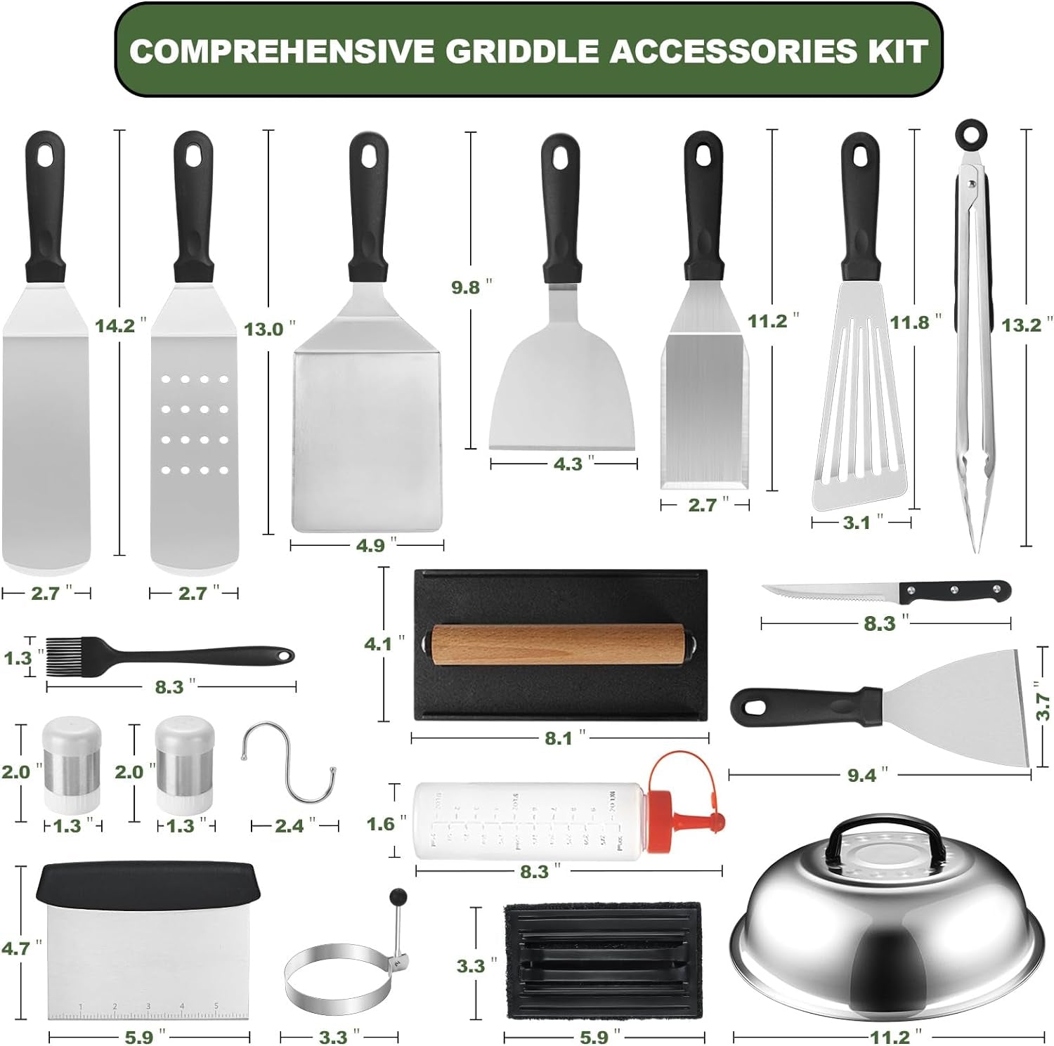35PCS Griddle Accessories Kit. Flat Top Grill Accessories Set for Blackstone and Camp Chef. Grill Spatula Set with Enlarged Spatulas. Basting Cover. Scraper for Outdoor Barbecue - Image 2