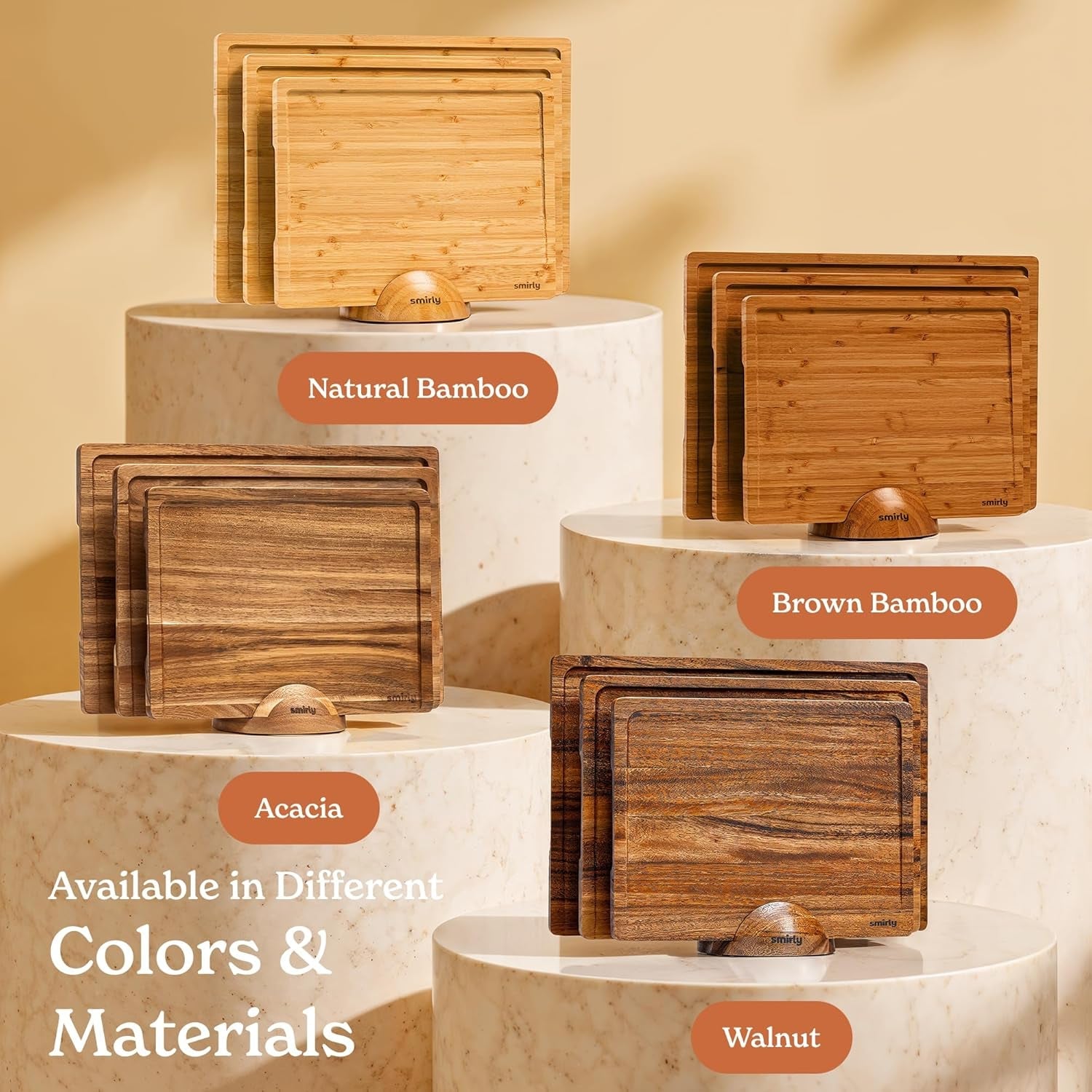 SMIRLY Bamboo Cutting Board Set with Holder – Wooden Charcuterie & Chopping Boards for Kitchen Prep & Serving - Image 7