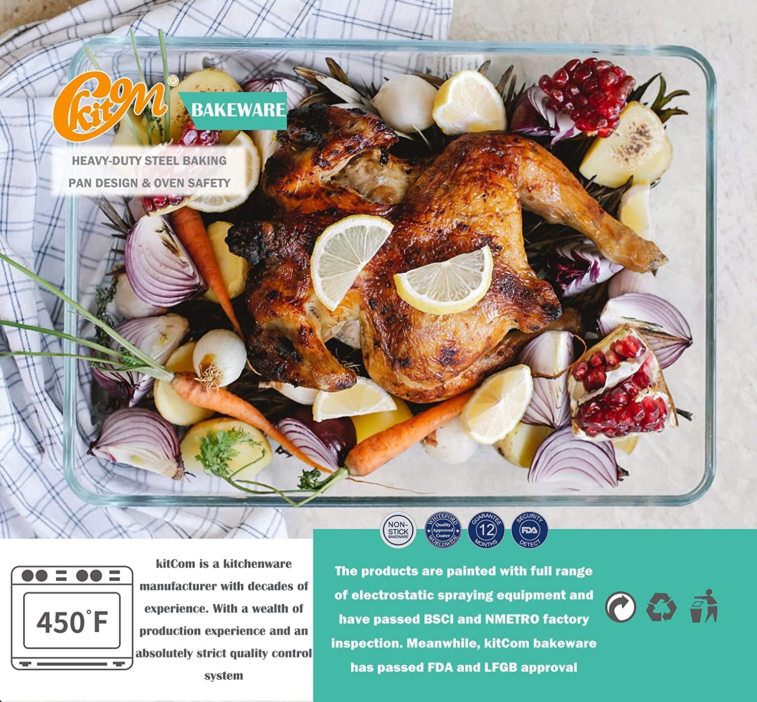 Kitcom Nonstick Roasting Pan. Roaster with Rack - 16 Inch Rectangular Grill Suitable for Turkey. Roast Chicken. Ham. Dishwasher Safe (9.5QT) - Image 6