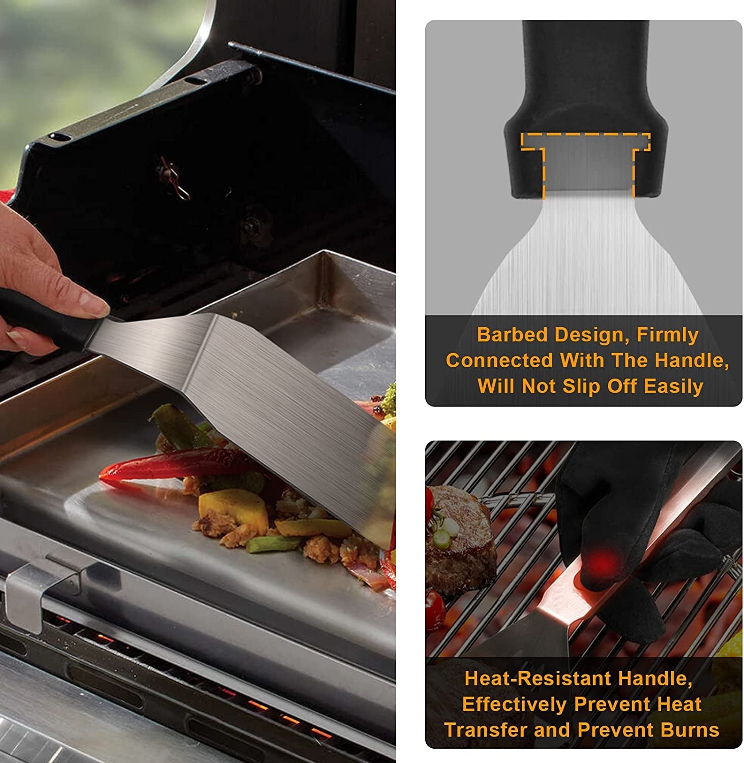 Griddle Accessories.15 Pcs Flat Top Grill Accessories Kit for Blackstone and Camp.Stainless Steel BBQ Accessories with Spatula. Basting Cover.Tongs.Egg Mold & Carry Bag for Outdoor BBQ Teppanyaki - Image 4