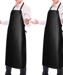 2 Pack Waterproof Rubber Vinyl Apron 40 Aprons for Men Heavy Duty Chemical Resistant Work Apron Extra Long Grilling Aprons with Adjustable Bib Apron for Dishwashing Lab Butcher Cooking Kitchen Black
