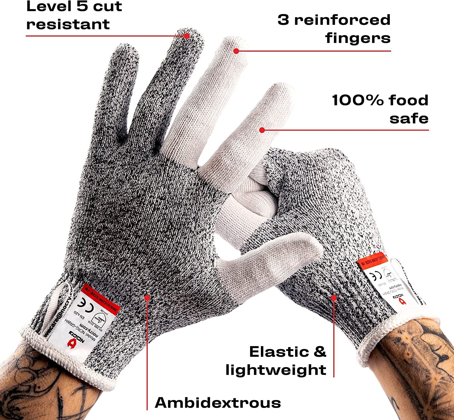 Cut Resistant Work Gloves for Women and Men. with Reinforced Fingers; Comfortable. 100% Food Grade Kitchen Cooking Gloves; Ambidextrous Safety Cutting Gloves; Level 5 Protection; Grey - Image 2