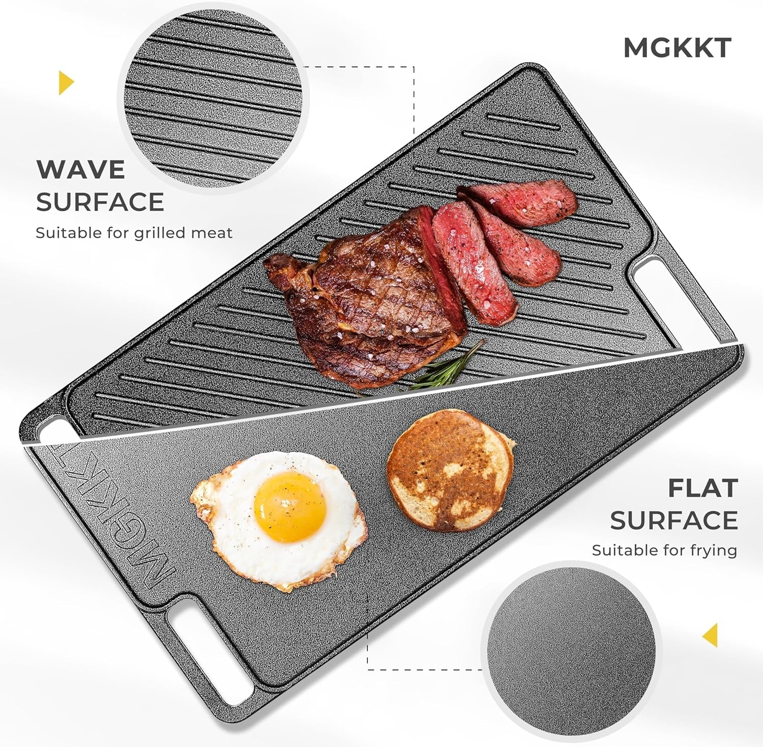 1-Piece 16.50 Inch Cast Iron Griddle Plate | Reversible Pre-Seasoned Cast Iron Grill Pan for Gas Stovetop | Double Sided Used on Open Fire & in Oven | Pre-Coated with Oil - Image 3