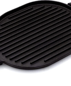 Cast Iron Grill. 12.42X10.21 Non-Stick Grilling Surface. Deep Grill Ridges. Pre-Seasoned. Stay-Cool Silicone Handles. Easy-To-Clean. Oven Safe. Stovetop. BBQ. Fire & Smoker. Induction-Ready