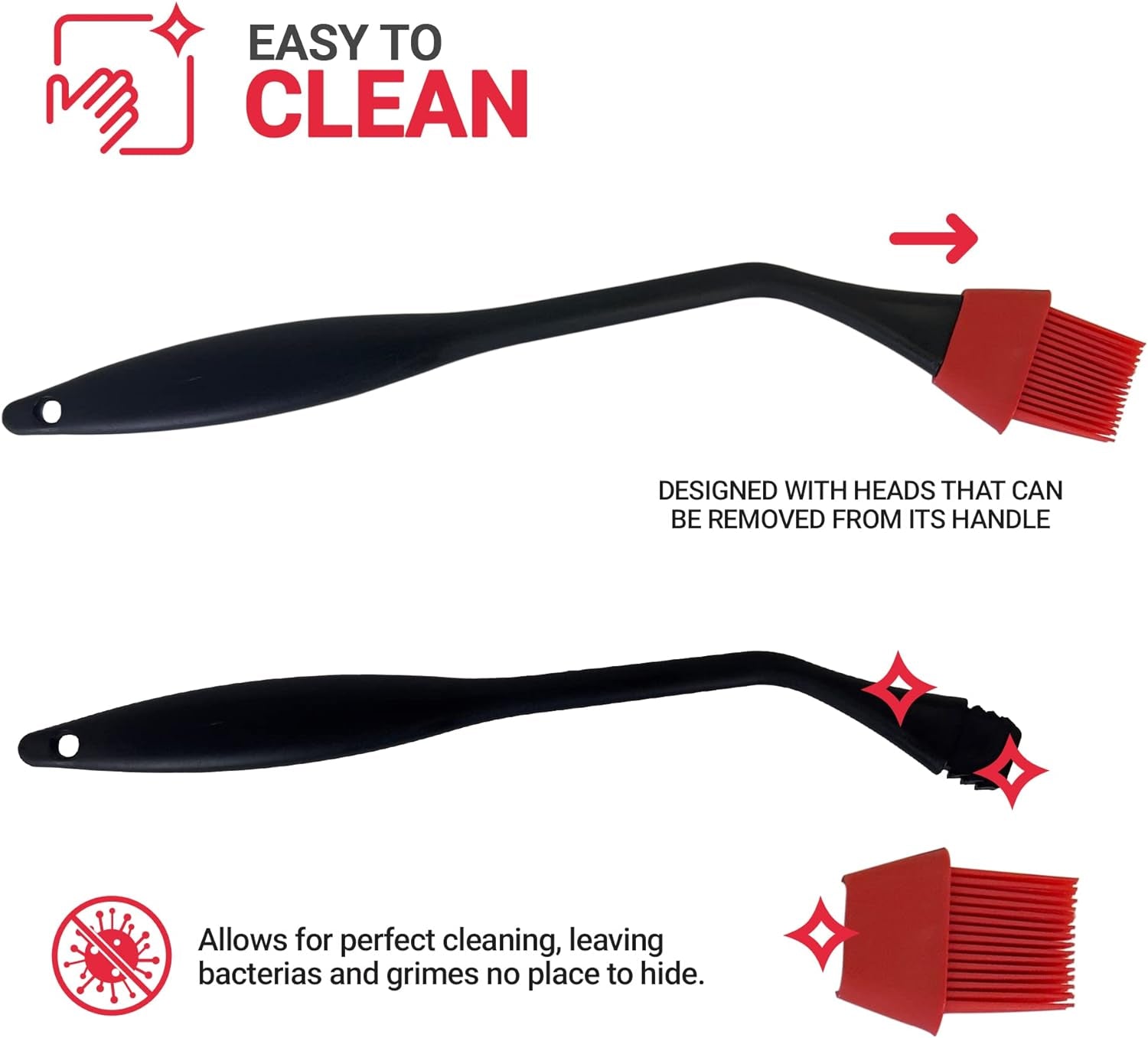 Pastry Brush Basting for Cooking Barbecue Grill Silicone Ergonomic Angled Removable Head - Image 3