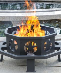 35 Inch Fire Pit for Outside. Heavy Duty Wood Burning Fire Pits.Outdoor Fireplace Octagonal Firepit for Camping. Backyard. Patio