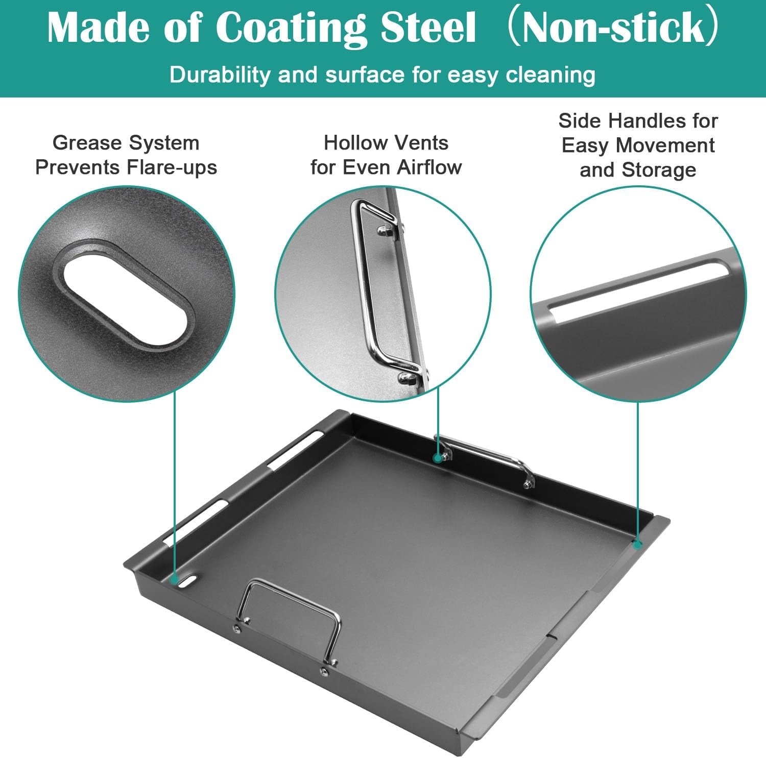 Cooking Griddle Inserts & Grate for Weber Genesis II 300 Series Grill. Flat Top Grill Griddle for Weber Genesis II E-310/315/325/330/335 S-310/335 and More. Replace for Weber 6788 Full-Size Griddle - Image 2