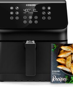 COSORI 12-In-1 Air Fryer 5.8QT. Toast. Bake. Nutrition Facts for 100+ In-App Recipes. Adaptiq Tech Fast Cook. for Main & Side Dishes. Snacks. Leftovers. Detachable Square Basket. Dishwasher Safe