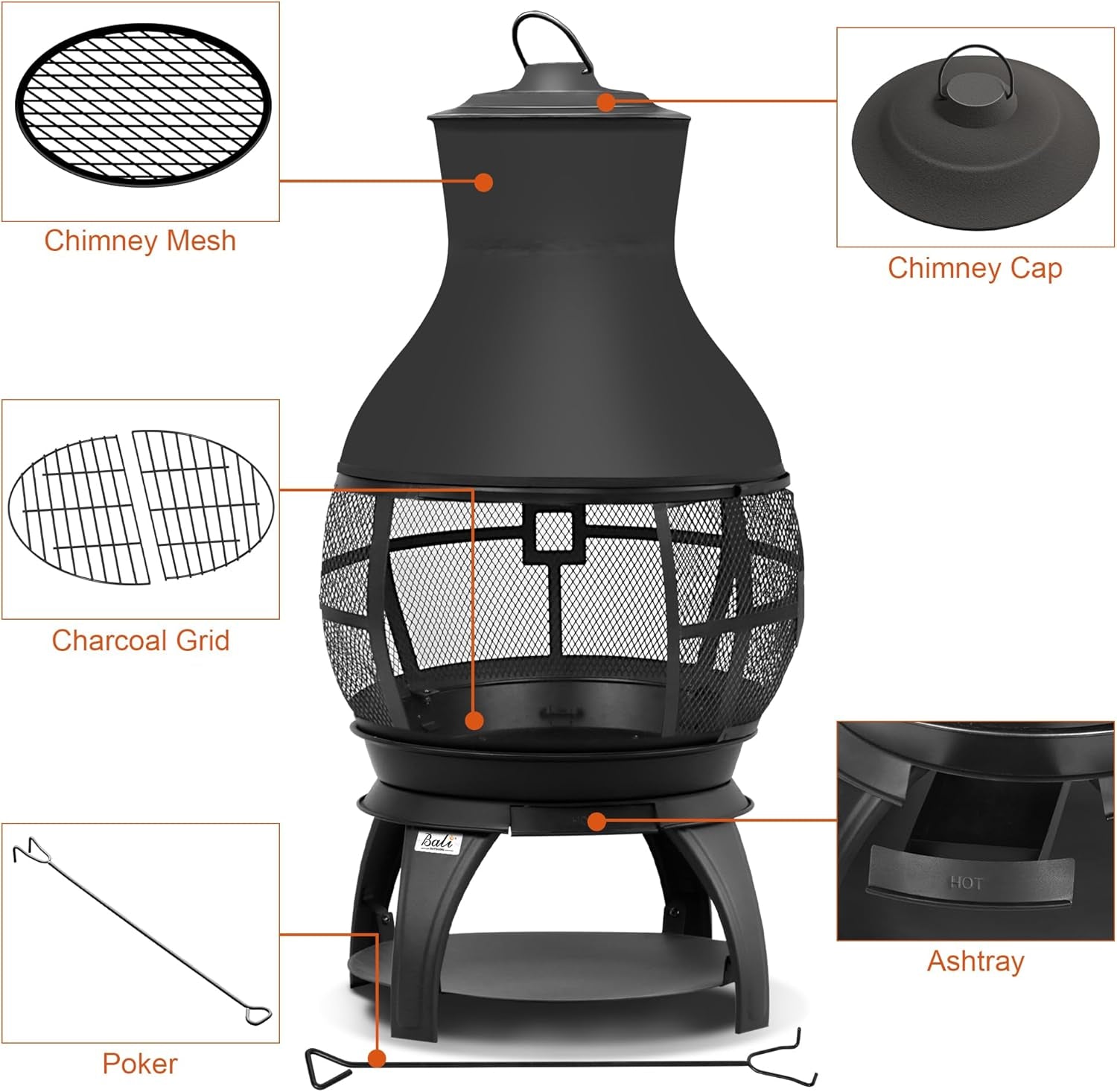 BALI OUTDOORS Fire Pit Wood Burning Chiminea outside Fireplace Patio Small Firepit. Size 17.7 W X 35.6 H. Brown-Black - Image 5