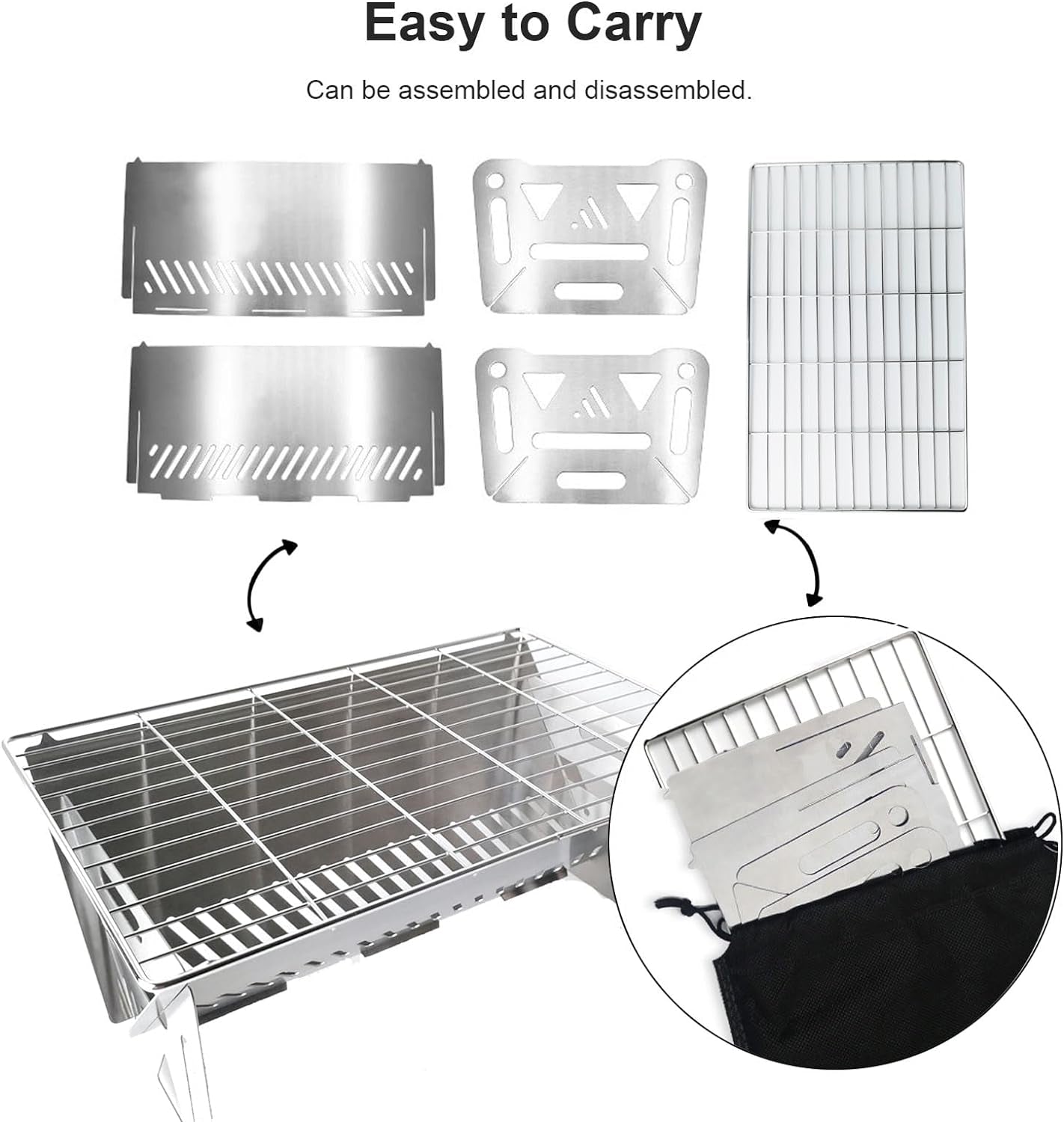 Mini Portable Charcoal Grill.Small BBQ Grill Tabletop Fire Pit for Camping Patio Outdoor Stainless Steel Camping Grill Folding Barbecue Grills Backpacking Grill - Image 3