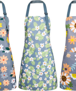 3 Pack Floral Aprons with Pocket. Blooming Womens Aprons Waterproof Adjustable Cooking Aprons for Kitchen Gardening and Salon
