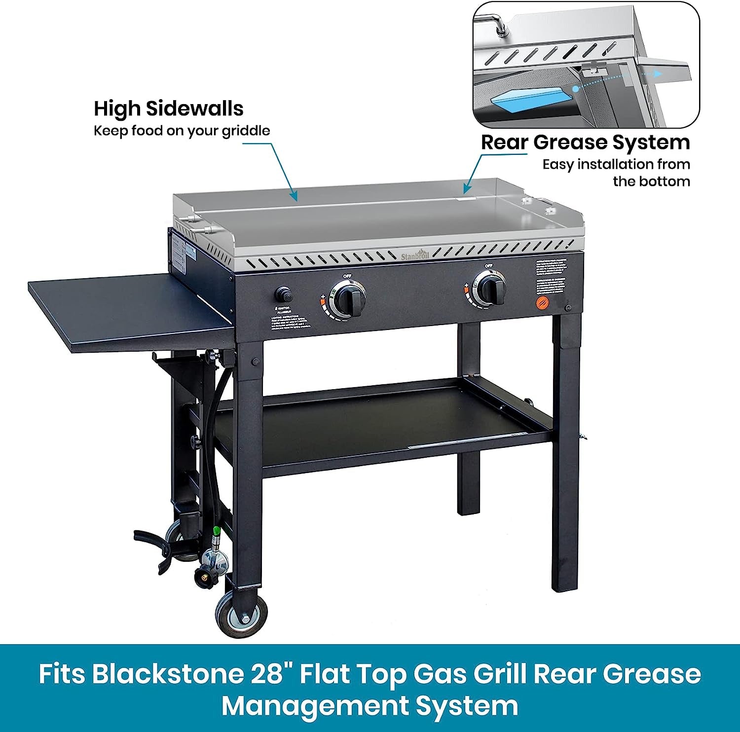 28 Inch Stainless Steel Flat Top Gas Grill Griddle Replacement for Blackstone 2-Burner Propane Fueled Grill Improved New Rear Grease Management System (Improved Version) - Image 4