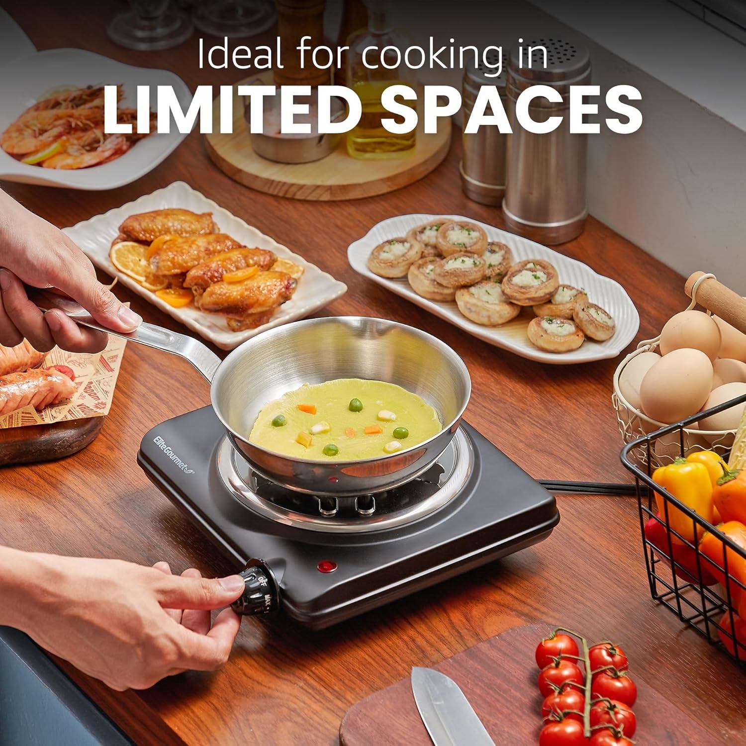 Elite Gourmet ESB100B Countertop Single Coiled Burner Electric Hot Plate. Temperature Control. Indicator Light. Easy to Clean. Black - Image 4