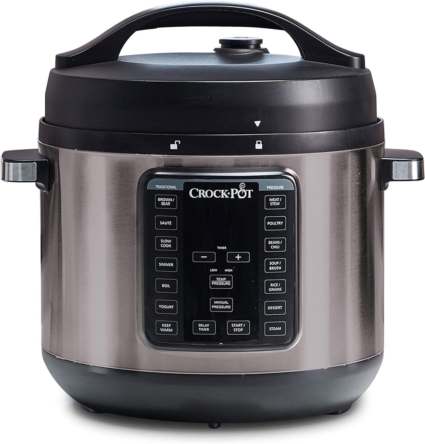 Crock-Pot 8-Quart Multi-Use XL Express Crock Programmable Slow Cooker and Pressure Cooker with Manual Pressure. Boil & Simmer. Black Stainless