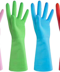 Dishwashing Rubber Gloves for Cleaning – 4 Pairs Household Gloves Including Blue. Pink. Green and Red. Non Latex and Fit Your Hands Well. Great Kitchen Tools