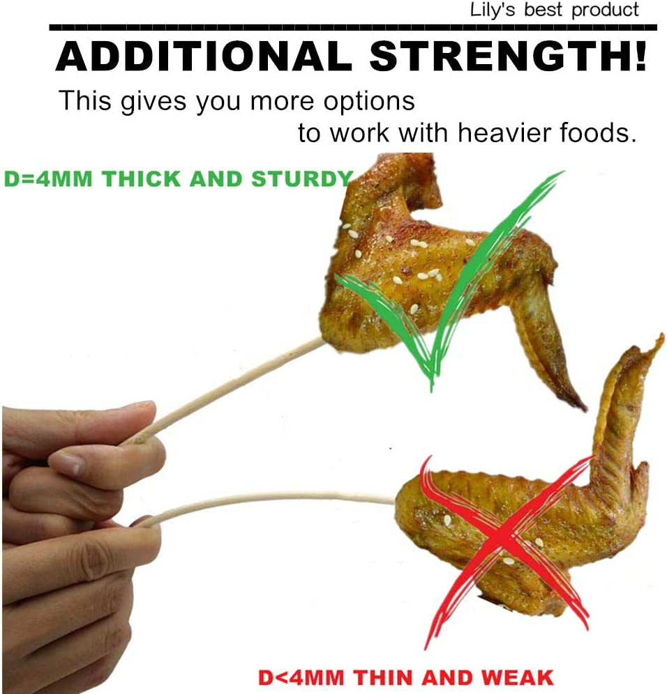 HOPELF 12 Natural Bamboo Skewers for Bbq .Appetiser .Fruit .Cocktail .Kabob .Chocolate Fountain .Grilling .Barbecue .Kitchen .Crafting and Party. Φ=4Mm. More Size Choices 6/8/10/14/16/30(100 PCS) - Image 2