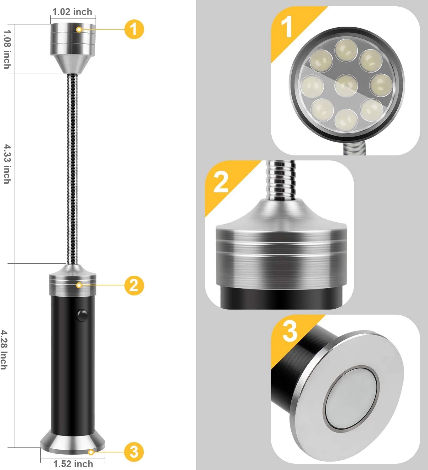 Barbecue Grill Light Magnetic Base Super-Bright LED BBQ Lights-360 Degree Flexible Gooseneck. Gifts for Men Dad Boyfriend. Traeger Pit Boss Smoker Grill Accessories. Batteries Included-Pack of 2 - Image 4