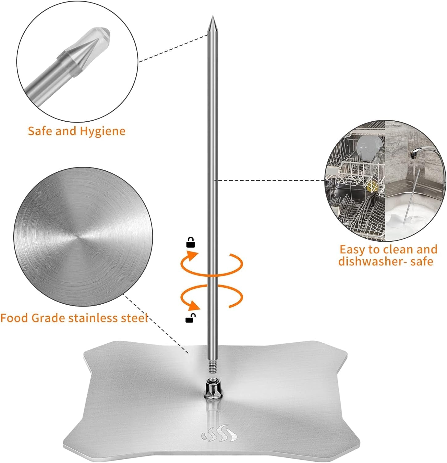 Onlyfire Brazilian BBQ Skewer. Stainless Steel Vertical Meat Spit Stand for Barbecue Grill. Great for Tacos Al Pastor. Shawarma. Brazilian Churrasco - Image 3